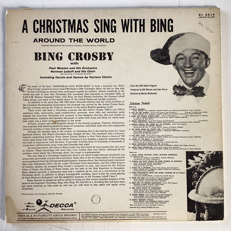 CROSBY, BING = CHRISTMAS SING WITH BING (US 1957) (USED)